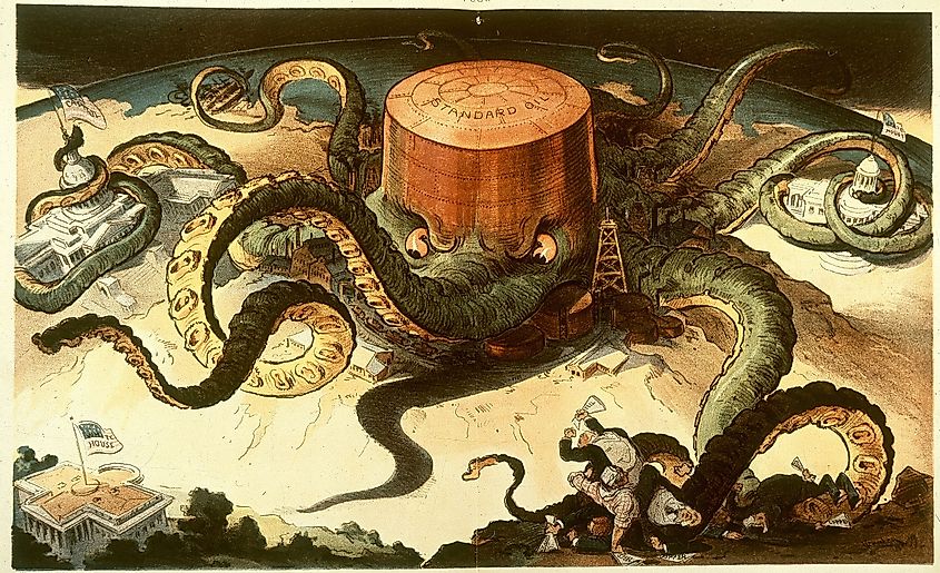 Страх перед монополиями («трестами») показан в этой критике рокфеллеровской Standard Oil Company.